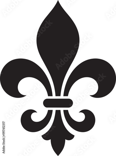 Black silhouette of a classic fleur-de-lis symbol with elegant curves and sharp points