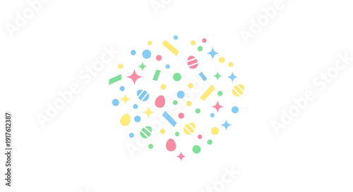 Colorful confetti shapes float in air festive celebration elements party decoration joyful atmosphere bright colors abstract design