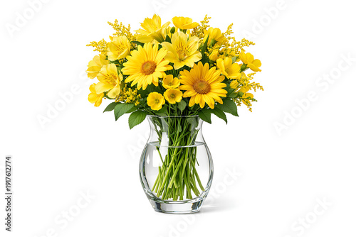 Wallpaper Mural Bouquet of fresh yellow flowers in a clear glass vase isolated on white background Torontodigital.ca