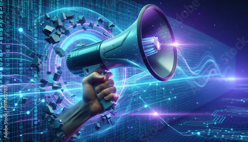 Digital megaphone broadcasting online message breaking through data