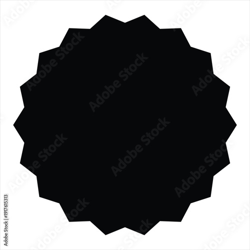 Black circular serrated seal with wide jagged points representing a blank quality guarantee badge stamp certificate template on white background icon.