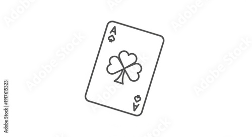 Simple black and white illustration of an ace of clubs playing card tilted to the right on a plain white background