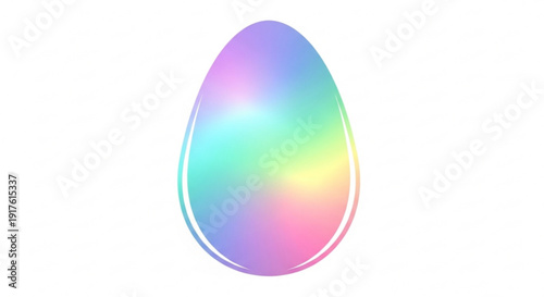 Iridescent oval shape with rainbow colors and shiny surface on white background pastel hues and reflections