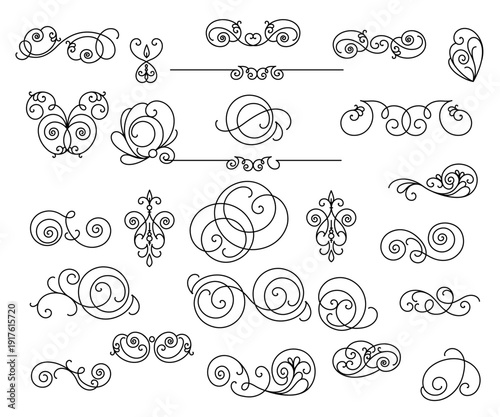 6520  Set of  decorative elements for design isolated, editable  linear design . From the largest and best collection of decorative elements