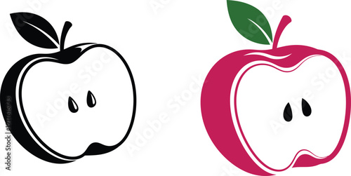 Black and red apple with leaves fruit green