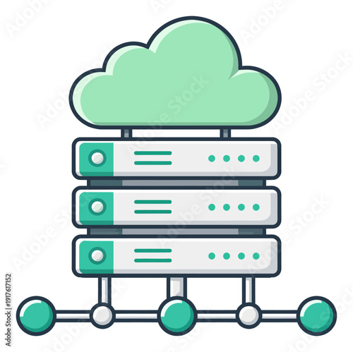 Line art illustration of a cloud server stack depicting data storage and network connectivity for IT infrastructure
