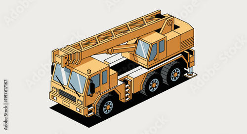 Yellow Mobile Crane Truck Illustration.