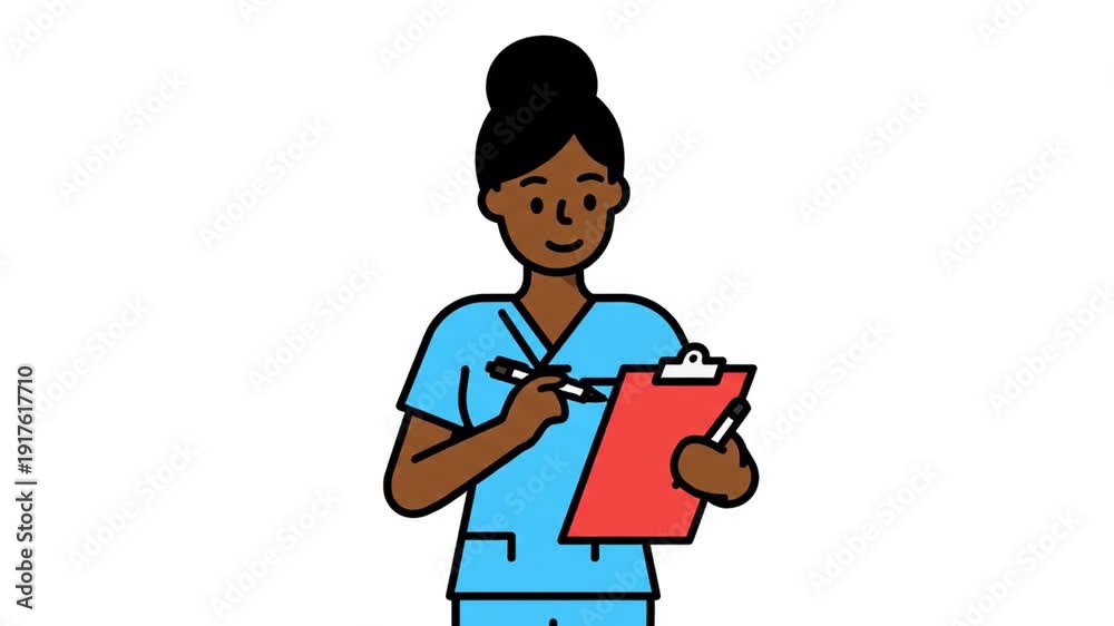 Nurses Notes Animation Animated Nurse with Clipboard Writing Notes in Medical Scrubs Stock ...