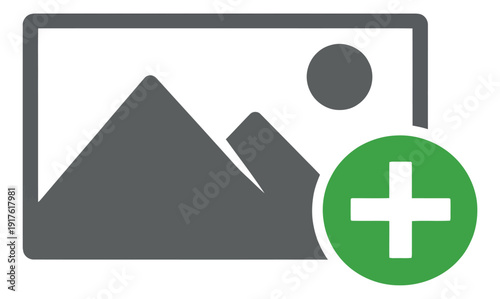 Graphic illustration of an image icon depicting adding a new picture for web and app design
