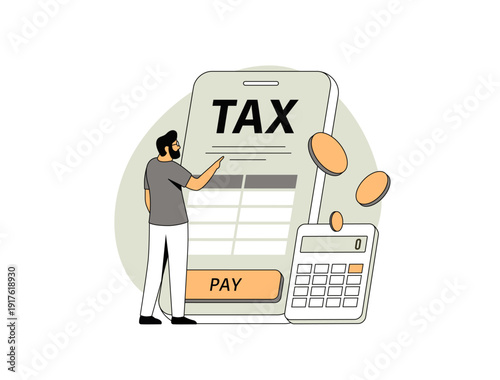 Online tax payment mobile app, digital tax filing form, personal finance management, government payment interface UI, modern flat business infographic, outline isolated vector illustration with icons