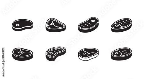 Assorted Raw Meat Steaks Icon Set Vector Illustration