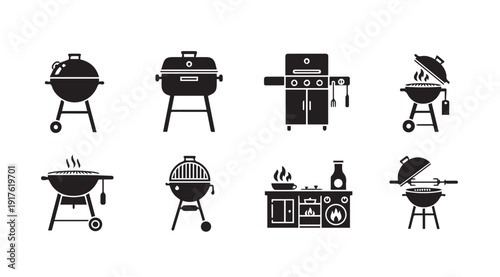 Barbecue Grills Collection Icons Set - Various Styles