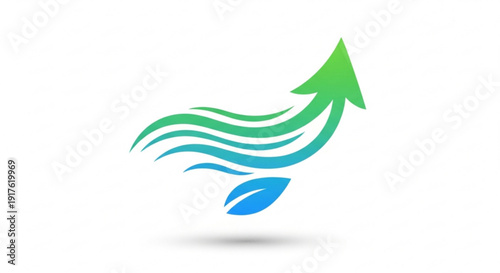 Green arrow with blue waves and leaf symbol rising