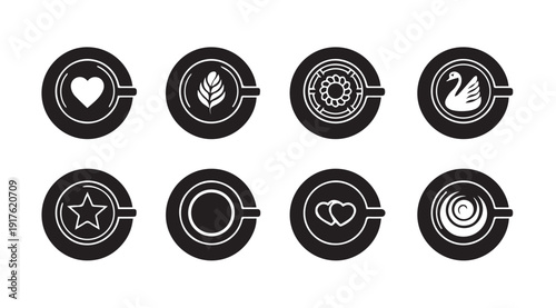 Coffee Latte Art Stencils Set: Heart, Leaf, Flower, Swan, Star, Circles, Hearts, Swirls