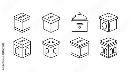 Collection Boxes Icons Set: Donation, Voting, Charity, Islamic and Modern Designs