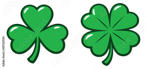 Cartoon style lucky clover set featuring a shamrock and a four leaf clover for st patrick's day