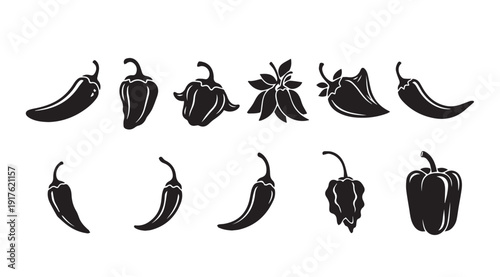 Collection of Chili Pepper Silhouettes Vector Illustration