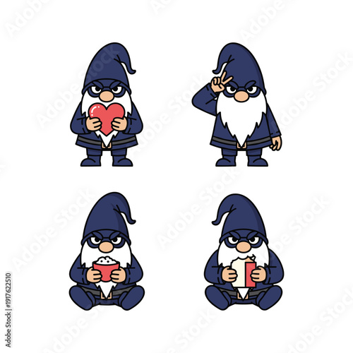 Gnomes with gifts and heart symbol in cartoon style