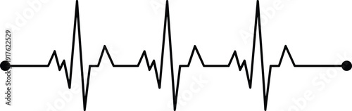 Stylized electrocardiogram waveform with sharp peaks and valleys, medical heart monitoring symbol representing health, vitality, life, cardiology, hospital, and healthcare design applications.