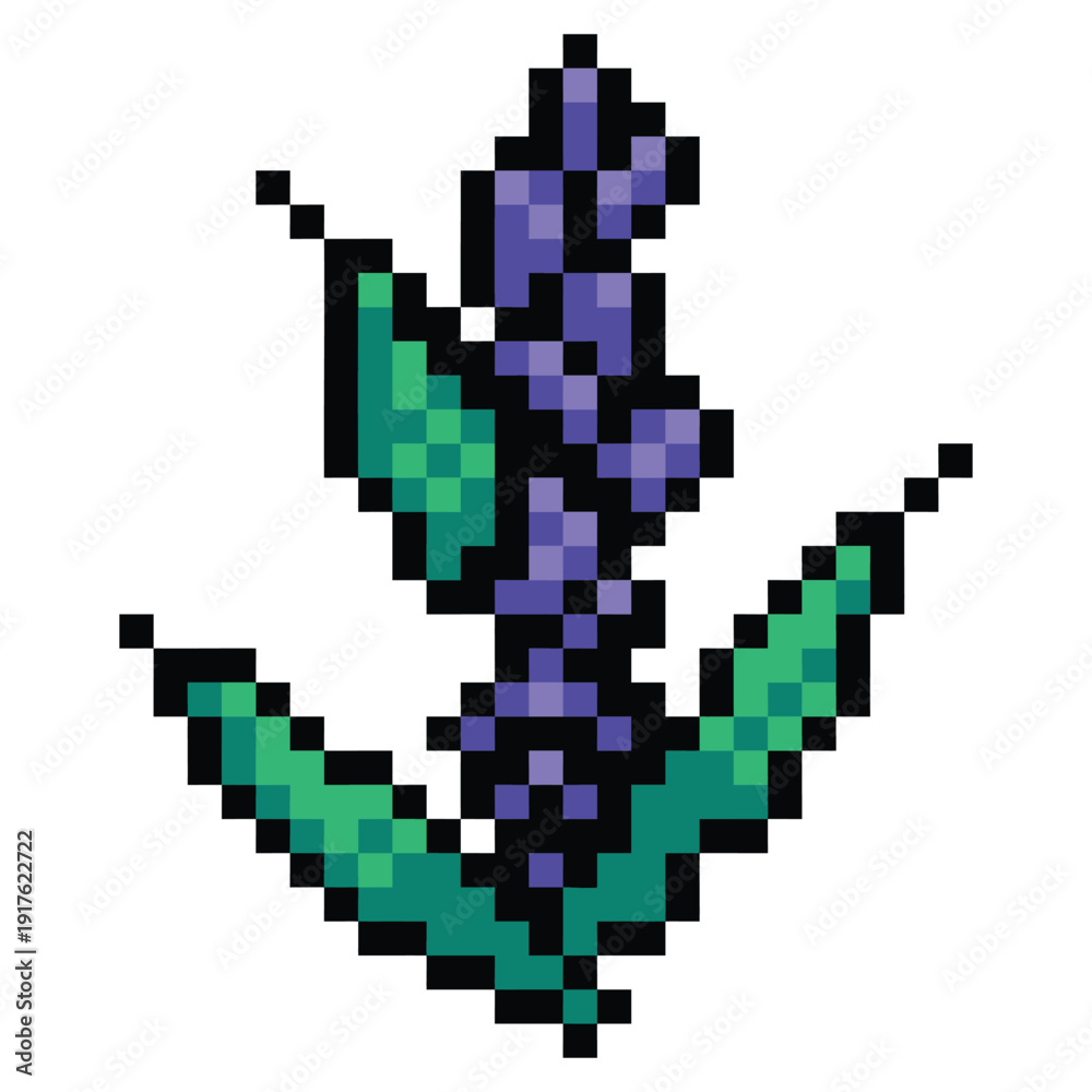 Fototapeta premium Purple flower pixel art colorful illustration isolated on square white background.