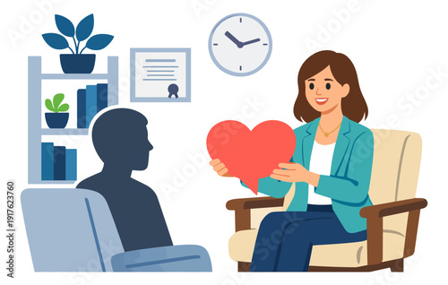 Modern illustration of a therapist and a patient depicting emotional support and communication for mental health counseling