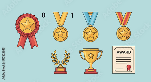 Collection of awards and medals displayed together in a graphic illustration