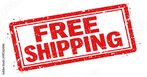 Red grunge illustration of a free shipping rubber stamp depicting a promotional message for online retail