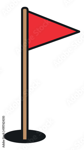 Line art illustration of a red golf flag depicting a hole marker for a golf course