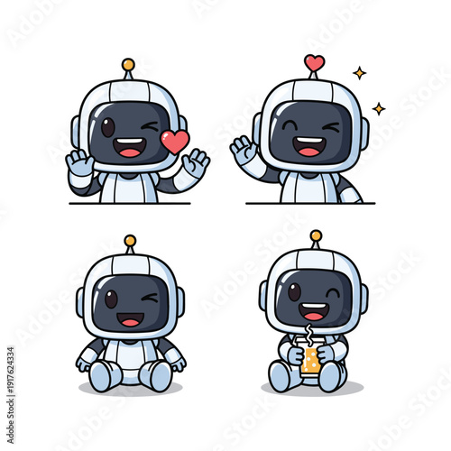 Cute cartoon astronauts showing emotions and celebrating with copy space
