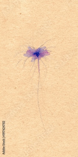 A microscopic image showcases a delicate, purple-blue entity on a beige backdrop, resembling a biological specimen