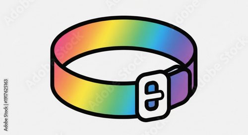 Vibrant rainbow colored wristband with white buckle on gray background symbolizing diversity and inclusivity