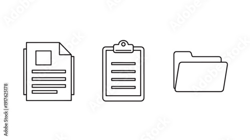 Document Icons in Minimalist Style with Simple Lines and White Background for Office Use