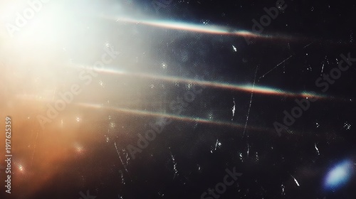 Light leak overlays with scratch and dust effects, distressed retro grain film texture, and light flares on black background.