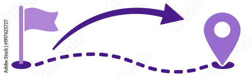 Modern flat illustration of a journey path depicting progress from start to destination for navigation and goal setting