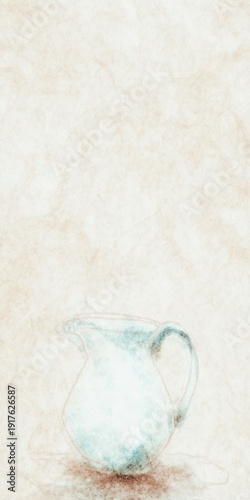 A simple illustration of a pitcher sitting on a flat surface, against a light brown, textural background