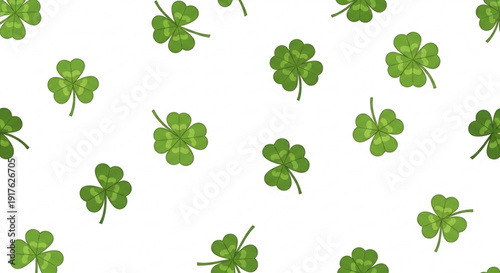 Lucky green four leaf clover pattern on white background