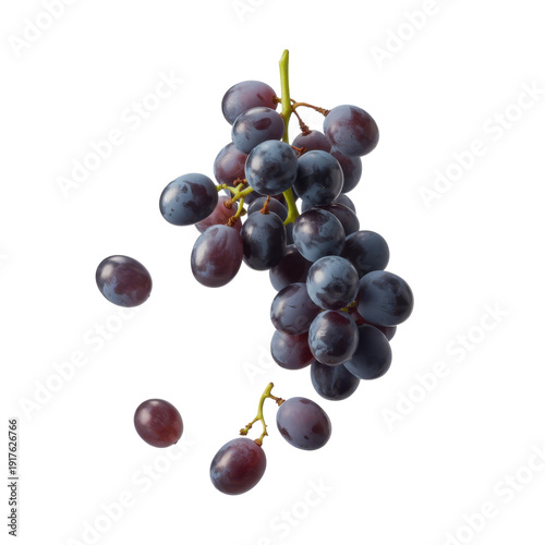 Bunch of Purple Grapes Falling fruit isolated on a transparent background