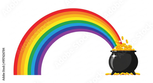 Rainbow leads to gold coins in black pot luck symbol