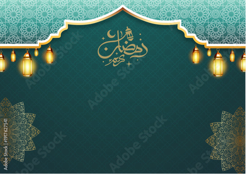 ramadhan kareem. islamic greetings ramadan kareem card design background with lanterns and crescent moon. vector illustration
