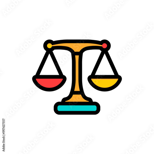 Golden scales of justice vector icon representing balance law and finance