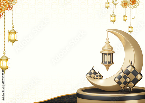 ramadhan kareem. islamic greetings ramadan kareem card design background with lanterns and crescent moon. vector illustration