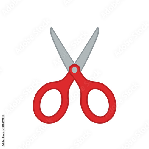 Red scissors isolated on white background with sharp metal blades and handle for cutting paper hair or ribbon
