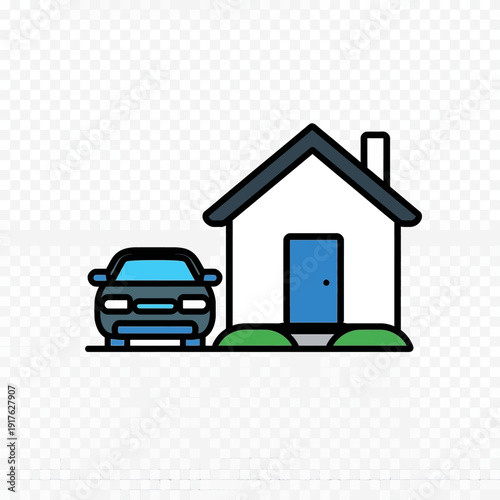 House and car 3D icon illustration with green roof and windows representing residential property sale