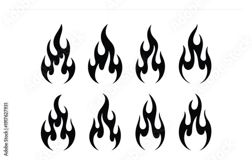 Collection of Black Tribal Flame on White Background