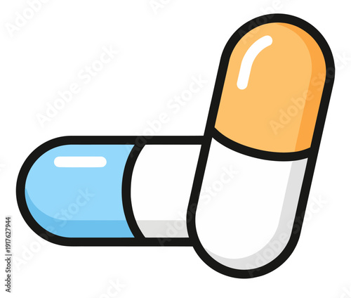 Hand drawn illustration of a capsule pill depicting medication for healthcare design