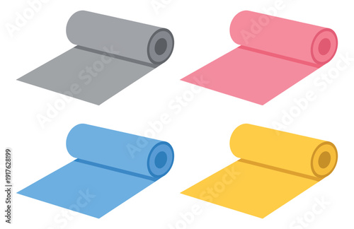 Simple exercise mats set featuring four colorful unrolled mats for fitness and wellness concepts