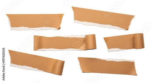 Wallpaper Mural Set of Brown Torn Adhesive Masking Tape Isolated on White Transparent Background, Ripped Paper Tape Sticker Mockup Torontodigital.ca
