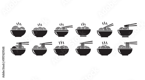 Noodle Bowls and Chopsticks Icons: Hot Meal Collection