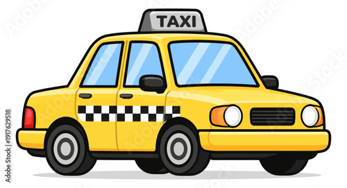 Cartoon illustration of a taxi depicting a yellow cab for public transport service
