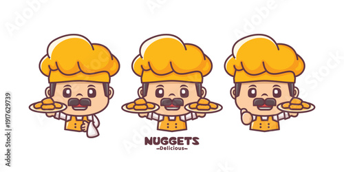 male chef cartoon with chicken nuggets